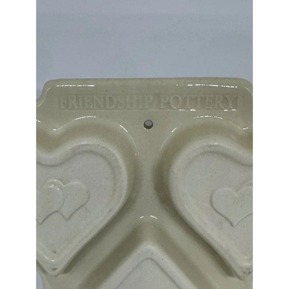 VTG Friendship Pottery Roseville Ohio Heart Muffin Pan Blue White Spongeware